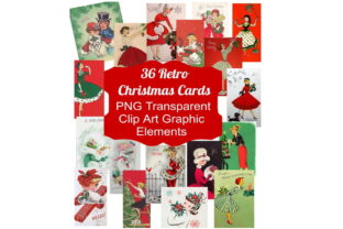 36 Vintage Retro Christmas Card Graphics for Print Templates