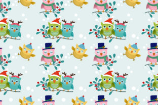 Christmas Owl on Branch Seamless Pattern