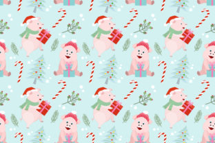 Christmas Pig Seamless Pattern