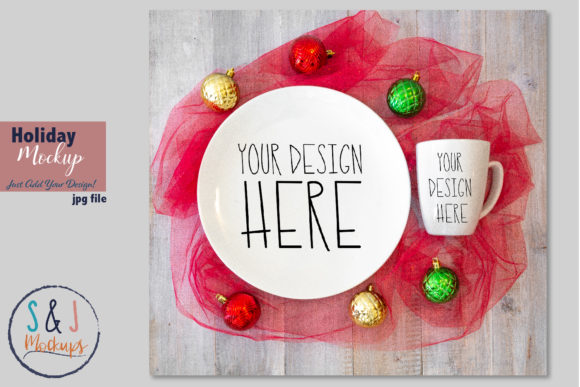 Christmas Plate and Cup Mockup for Home Amp