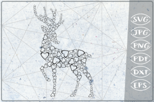Christmas Reinder Hearts Print in Heart for Crafts