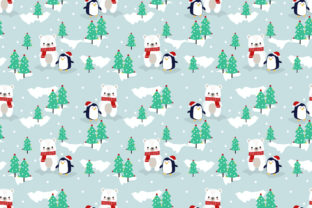 Cute Polar Bear and Penguin in Christmas Patterns