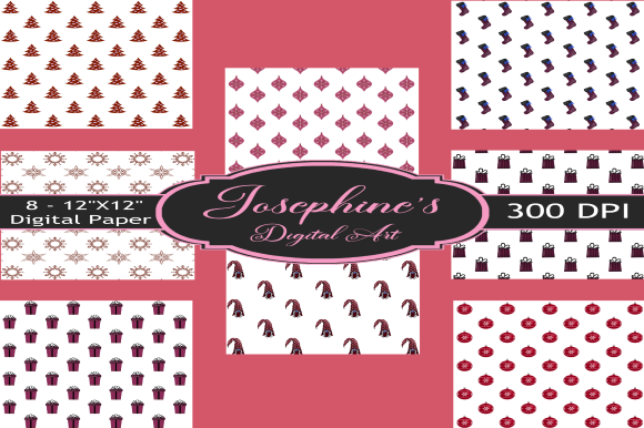 Maroon Red Christmas Design Set of 8 for Patterns