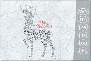 Merry Christmas Reinder Hearts Print for Crafts