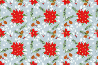 Seamless Christmas Poinsettia Floral Patterns