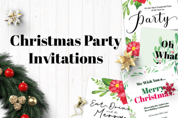 Watercolor Christmas Party Invitations Print Templates